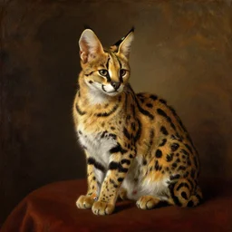 victorian oil painting portrait of a serval cat. very aristocratic.