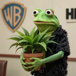 pepe frog, film still leon : the professional, holds a fern pot in arms scene, high quality, hd, 4 k, warner, hbo, cinema frame