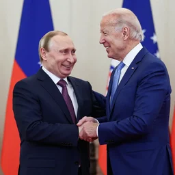 “ highly detailed photo of vladimir putin laughing at joe biden, award winning ”