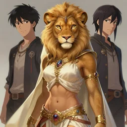 beautiful portrait of a female anthropomorphic lioness fursona dressed as an arabian princess. exposed midriff and visible abs. character design by charlie bowater, ross tran, artgerm, and makoto shinkai, detailed, soft lighting, rendered in octane