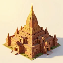 isometric art of a buddhist bagan temple, beautiful render, golden hour, isometric