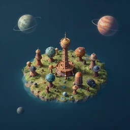 isometric view of a small colony on a distant strange planet, unreal engine