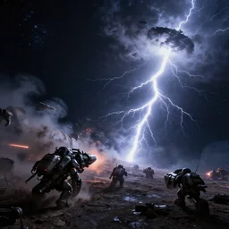 huge space battle, lightning, moody lighting, 8 k
