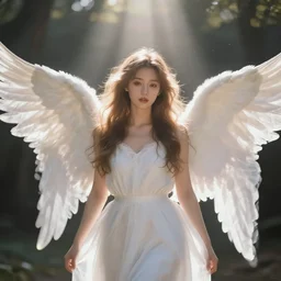 portrait of a female angel, wings, concept art, bokeh, light mode, 3 2 k, angelic, rays of shimmering light