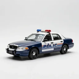 engraved police car, photorealistic, isolated on a pure white background, centered, entire object in frame, sharp focus, soft studio lighting