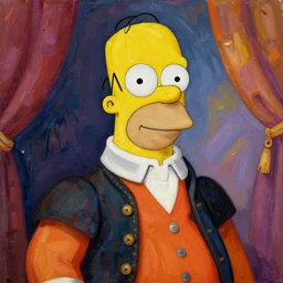 vividly colorful oil painting portrait of Homer Simpson in aristocratic dress the style of Cranach the Younger