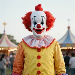 the 5 0 foot clown at the fair, film still from the movie directed by denis villeneuve and david cronenberg with art direction by salvador dali and dr. seuss