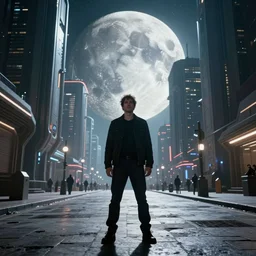 Mysterious man standing in the middle of a sci-fi street photo by Gregory Crewdson, it\'s a city on the Moon