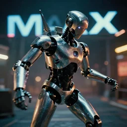 Cyberpunk android chrome Robot dramatic movie scene with dynamic movement and motion blur and bokeh, shot on imax, cinematic scene, cinematographic composition, CineStill 800T Film