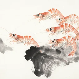elegant shrimps, by qi baishi, ink