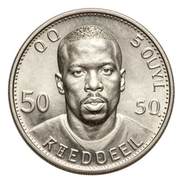 a silver 5 0 cent coin depicting rapper 5 0 cent