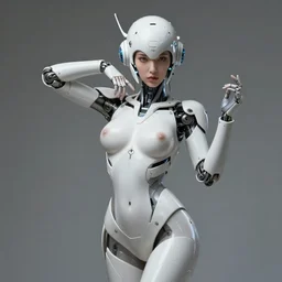 beautiful centered fine art portrait of girl with white solarpunk mecha humanoid head parts with led lights, sexy pudica pose gesture, by bouguereau, ultra - realistic and intricate, hdr 8 k