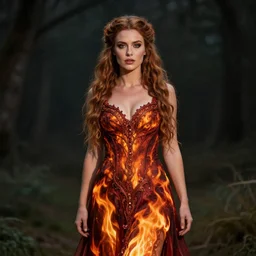 beautiful Celtic woman in fiery nightgown