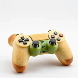an edible playstation controller made entirely out of bread!!!!!!, no green, food photography, studio lighting, delicious