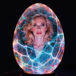 high resolution medium format annie liebowitz portrait of a plasma energy tron candy glass egg, made up of glowing electric polygons. cinestill