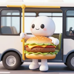 a humanoid hamburger character riding the bus to work