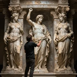 an artist carving caryatids in the baroque era, magical, painters, hearthstone art style, epic fantasy style art by Craig Mullins, fantasy epic digital art, epic fantasy card game art by Greg Rutkowski