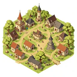 isometric medieval village
