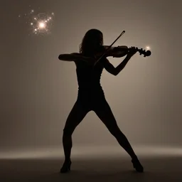 lindsey Stirling as a silhouette dancing playing the violin with magic