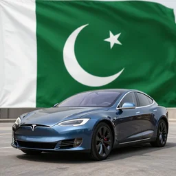 A flag of Pakistan on a Tesla model S