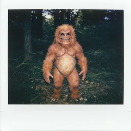 flash photography polaroid, flesh monster in the forest