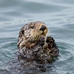 northern sea otter floating in the sea