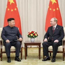 photorealistic image of a meeting between kim jong un anf paul pot