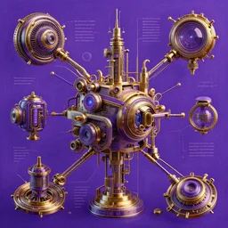 infographic, cyberpunk technologies, hyper realistic, hand drawn, purple and gold colouring, 8 k octane render, highly detailed, micro detailing,