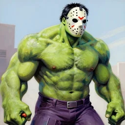 greg manchess mid shot portrait painting of zombie hulked muscular caml jason voorhees frankenstein wiith hockey mask on his head from evil dead mortal kombat as overwatch character, medium shot, asymmetrical, profile picture, organic painting, sunny day, matte painting, bold shapes, muscular, machete, hard edges, street art, trending on artstation, by huang guangjian and gil elvgren and sachin teng