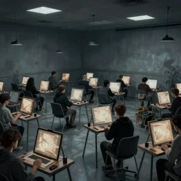 the largest room in existence filled with chairs, digital painting, trending on artstation, unsettling lighting