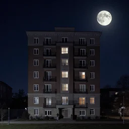 ( ( ( ( ( ( a single apartment building in a moonlit night in the style of peter mohrbacher and jacek yerka, symmetrical composition ) ) ) ) ) )
