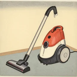 japanese woodblock print of a vacuum cleaner