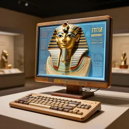 a picture of a computer made of ancient egypt technology in a museum., award winning photo