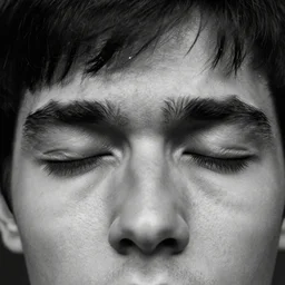 1 9 6 0 s movie still close up of regulus with the eyes sew wide open, cinestill 8 0 0 t 3 5 mm b & w, high quality, heavy grain, high detail, texture, dramatic light, anamorphic, hyperrealistic, detailed hair