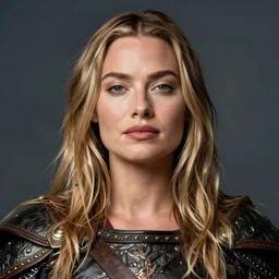 realistic deep fake of margot robbie, viking warrior