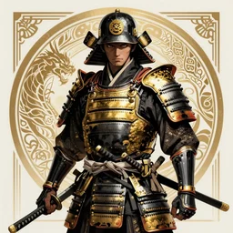 a samourai wearing black and gold armor holding an katana cover by Artgerm, ultra detailed intricate ornate, trending on safebooru