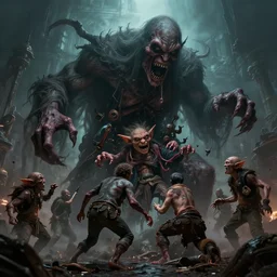 a gruesome illustration of a giant poltergeist - possessed gremlin in hades suffering immense punishment, fantasy, intricate, epic lighting, cinematic composition, hyper realistic, 8 k resolution, unreal engine 5, by artgerm, tooth wu, dan mumford, beeple, wlop, rossdraws, james jean, marc simonetti, artstation