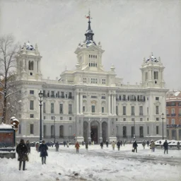 snow at puerta del sol in madrid, painting by ivan shishkin