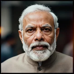 A Hyper realistic and detailed portrait photography by Annie Leibovitz of Narendra Modi. Agfa Vista 400 film. Detailed. Depth of field. lens flare. moody. cinematic. warm light. realistic. expired film.