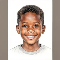drawing portrait of a black boy smiling, studio portrait