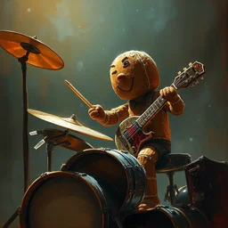 gingerbread man plays the drums, rock drummer, dramatic lighting, intricate concept painting by greg rutkowski